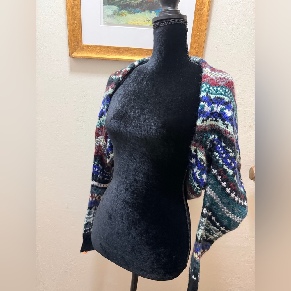 Free People Carnival Fair Isle Knit Shrug cropped open-front bolero sweater M - Picture 6 of 9